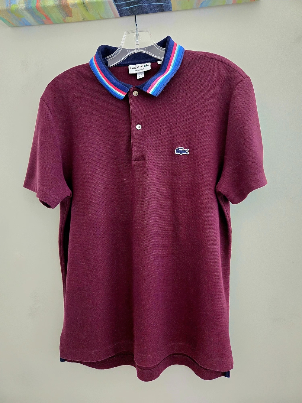 Lacoste Men’s Burgundy Cotton  Polo with Contrast Stripe Collar US L